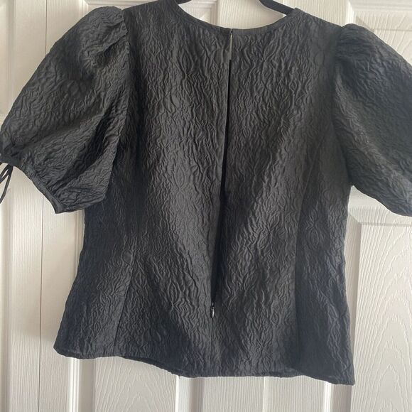 J Crew Collection Black Crepe Floral Textured Balloon Sleeve Small Old Money - Picture 6 of 9